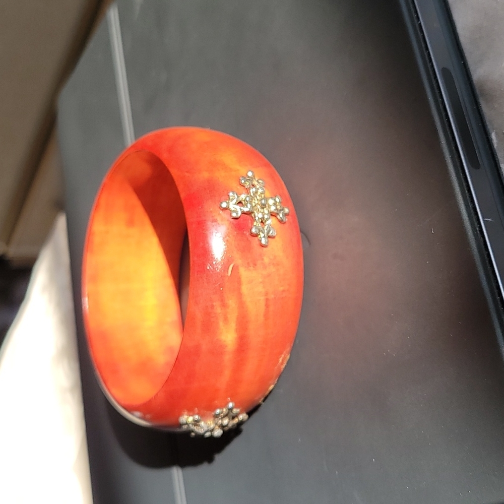 Red bamboo bracelet with cross embellishments